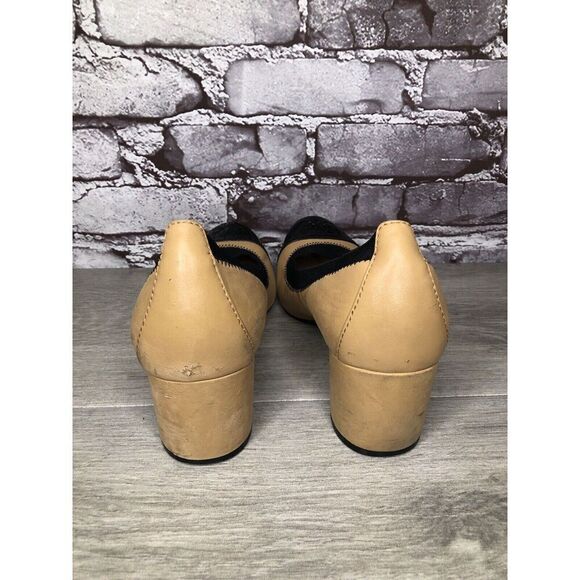 Tory Burch Tan Leather Black Patent Leather Block Heels Women’s Sz 8.5M US/39EU - Picture 4 of 16